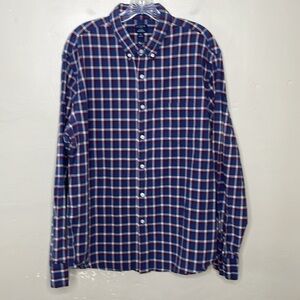 J Crew Factory Button Down Shirt Plaid Burgundy and Blue Flex Washed J5363 XL